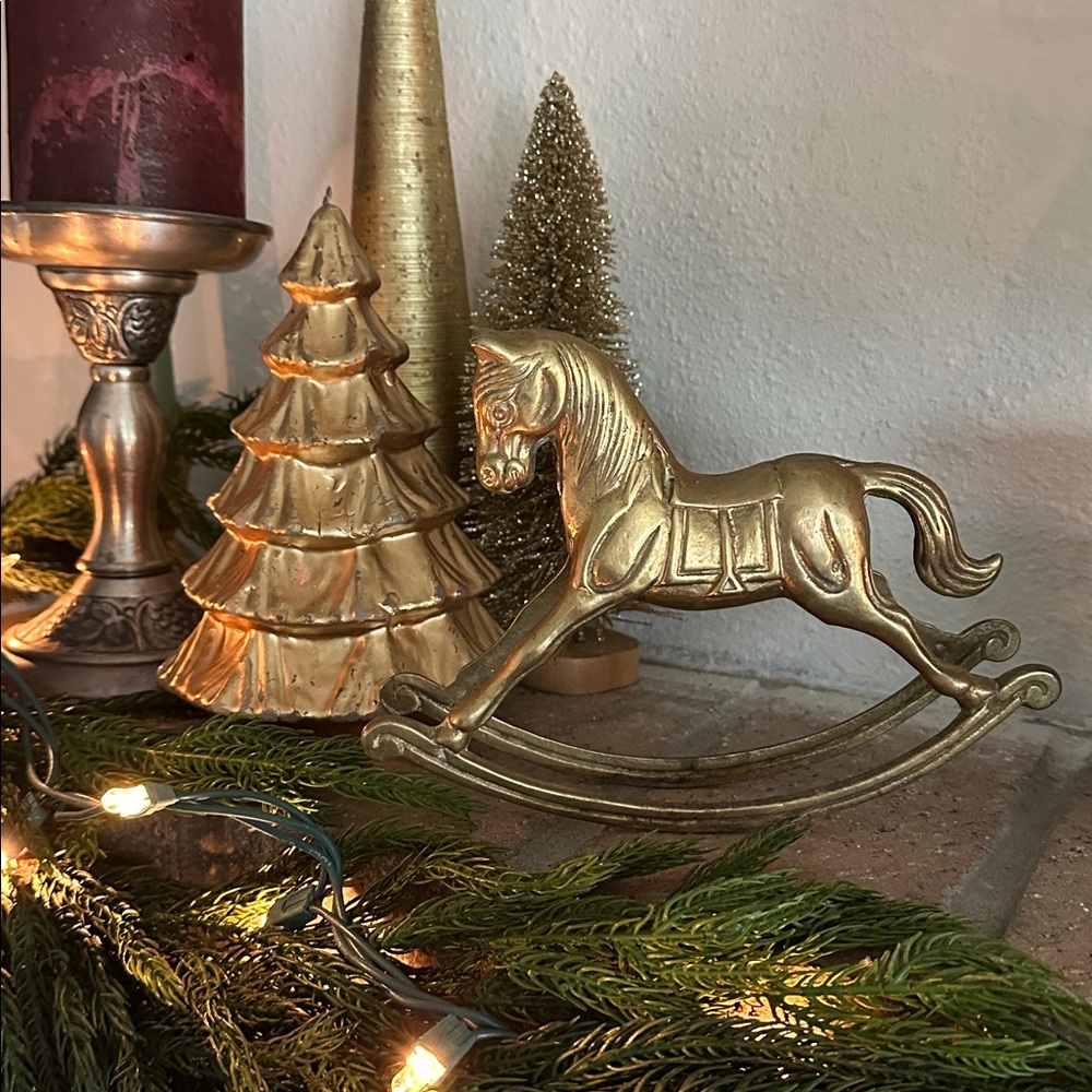 VTG Brass Rocking Horse Figurine Nursery Decor Animal Equestrian Collectible 7”